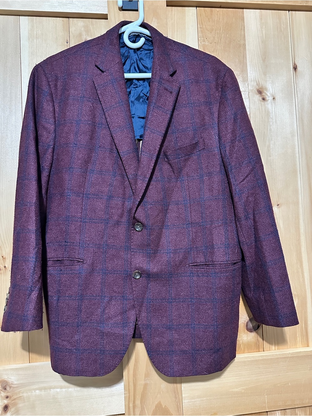Jack Victor Loro Piana Dream Tweed Sport Coat Blazer Burgundy Windowpane